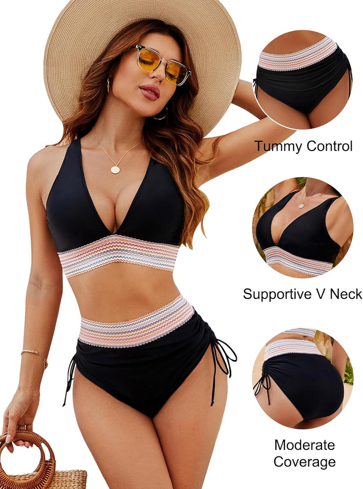 Color Block Slimming Bikini Set